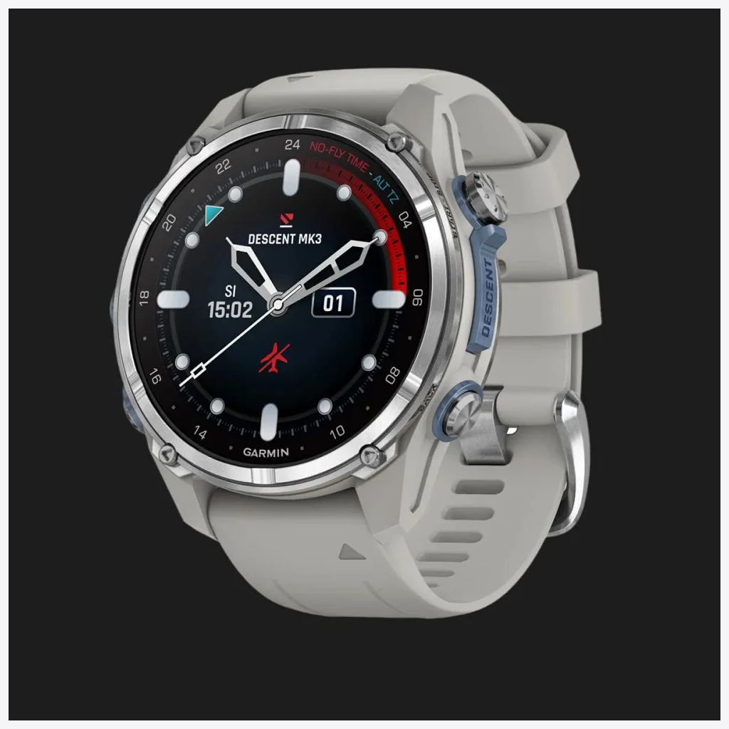 Garmin Descent Mk3 43mm Stainless Steel with Fog Gray Silicone Band
