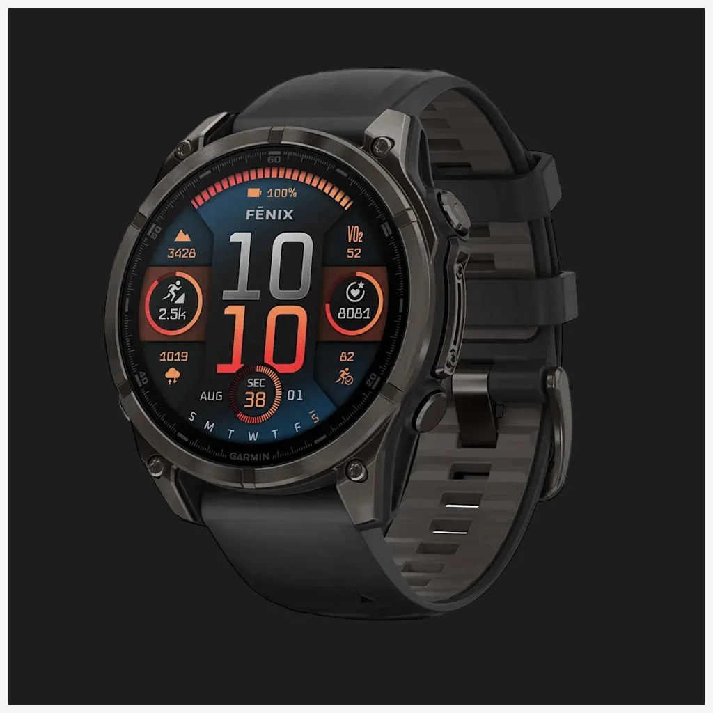Garmin Fenix 8 47mm AMOLED Sapphire Carbon Gray DLC Titanium with Black/Pebble Gray Silicone Band