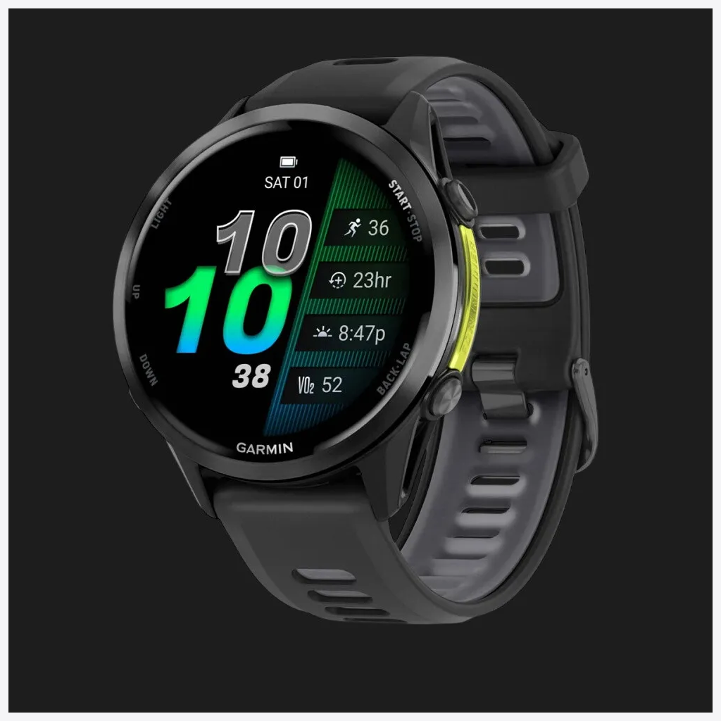 Garmin Forerunner 970 Carbon Gray DLC Titanium with Black Case and Black/Translucent Whitestone Band