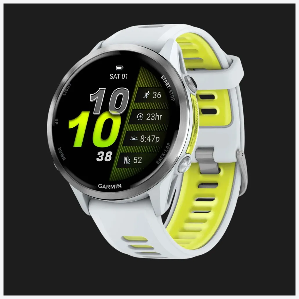 Garmin Forerunner 970 Titanium with Whitestone Case and Whitestone/Translucent Amp Yellow Band
